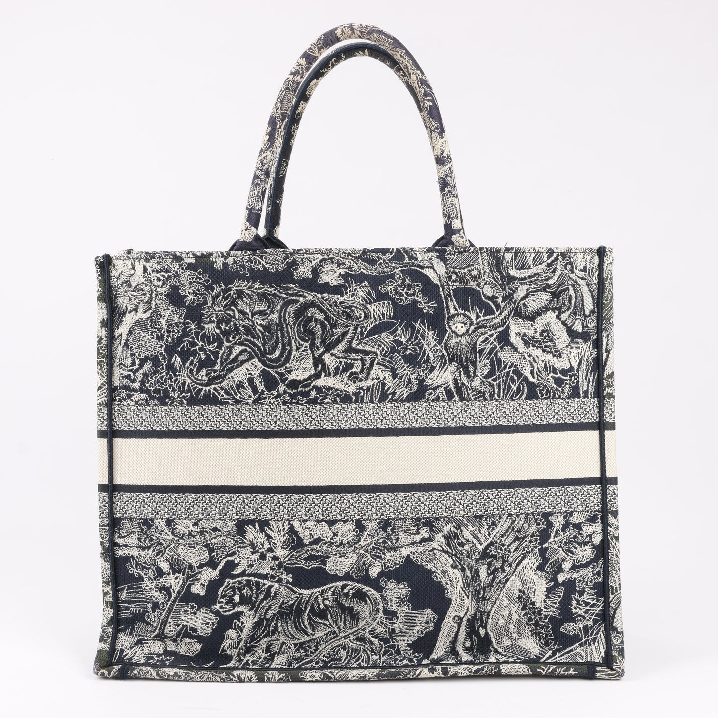 Christian Dior Toile Doo JUY Embroidery Book Große Canvas-Tragetasche in Marineblau