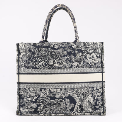 Christian Dior Toile Doo JUY Embroidery Book Große Canvas-Tragetasche in Marineblau