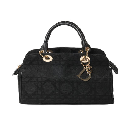 Christian Dior Macros Cannage Coating Canvas Handbag in Black