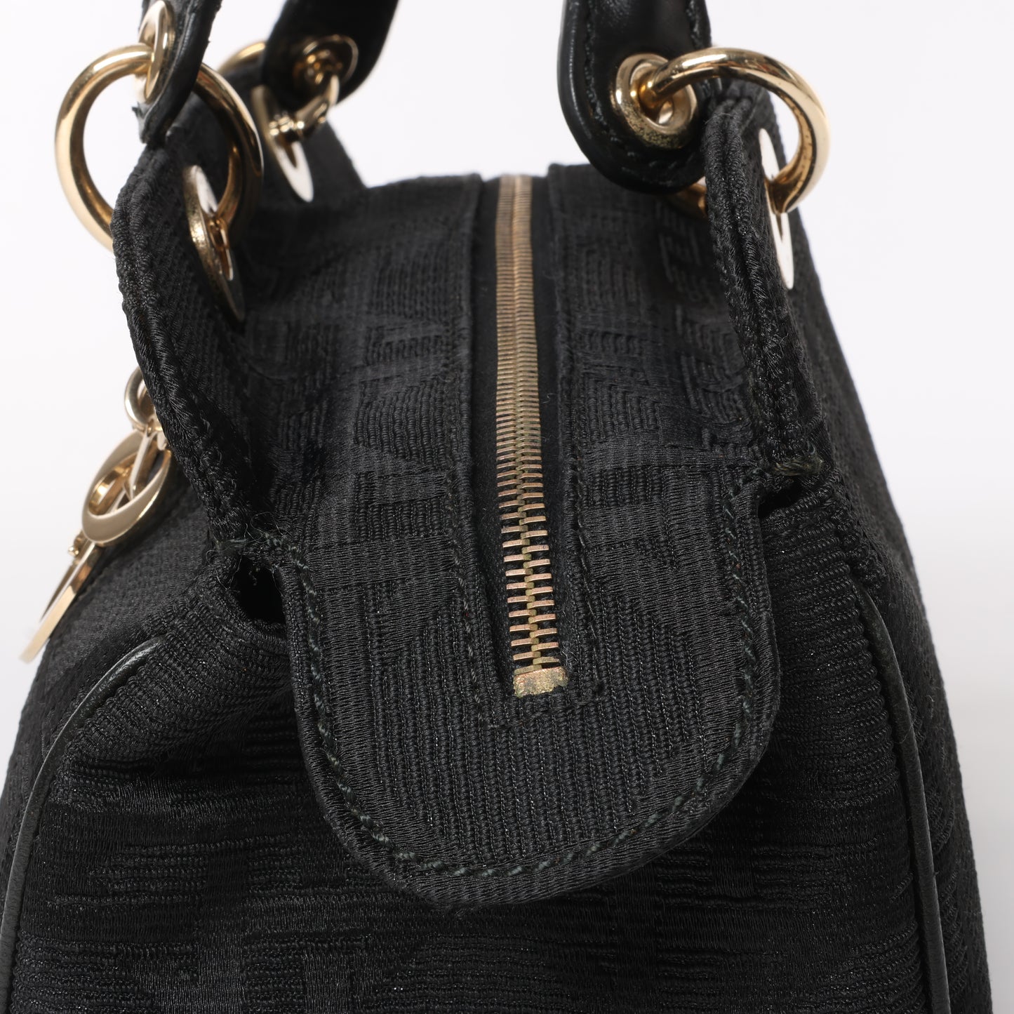 Christian Dior Macros Cannage Coating Canvas Handbag in Black