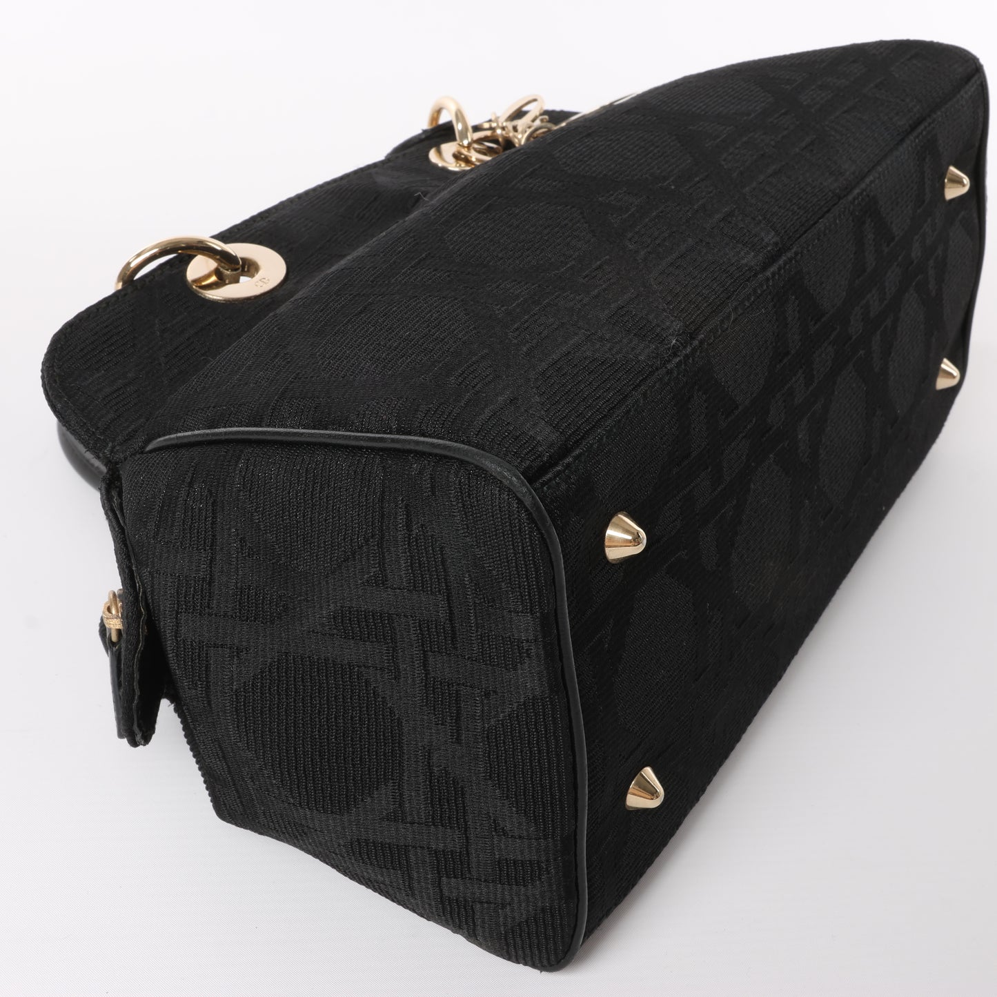 Christian Dior Macros Cannage Coating Canvas Handbag in Black
