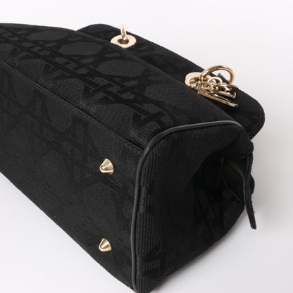 Christian Dior Macros Cannage Coating Canvas Handbag in Black