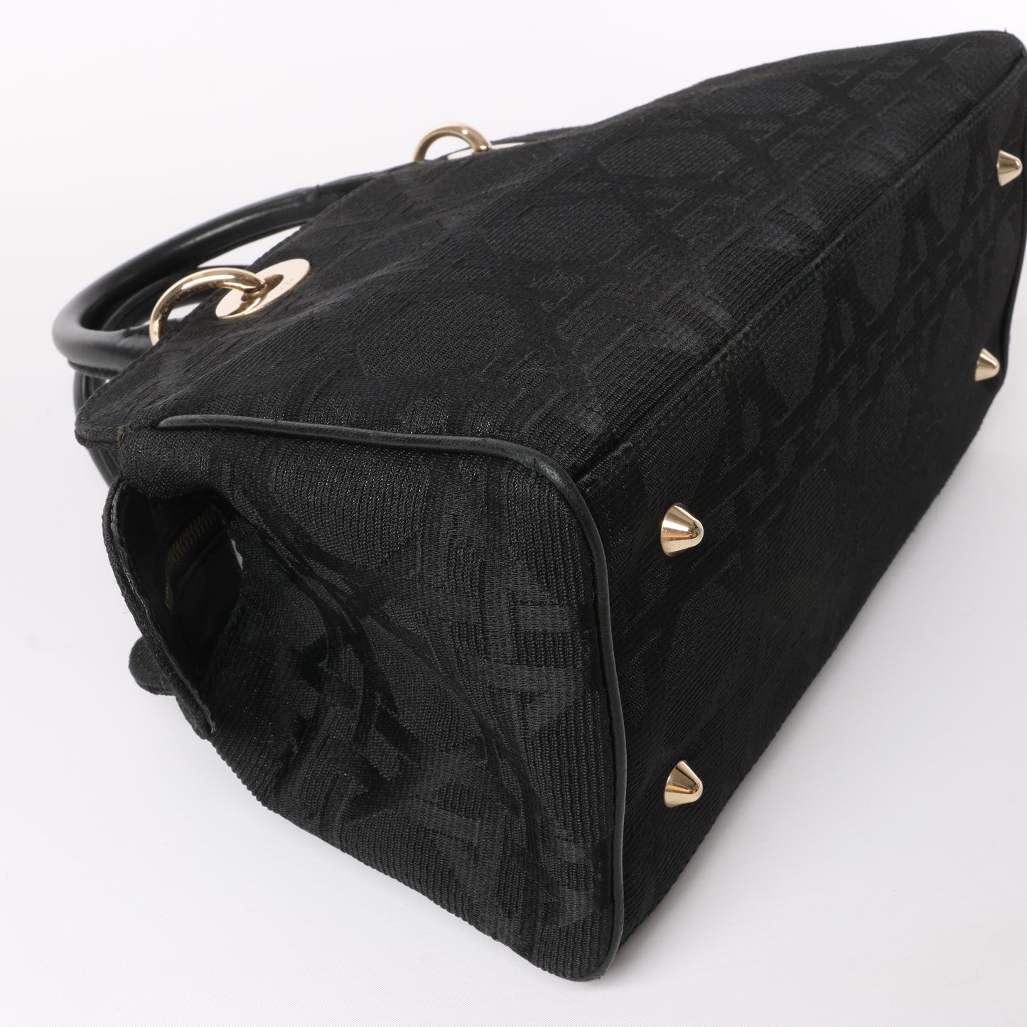 Christian Dior Macros Cannage Coating Canvas Handbag in Black