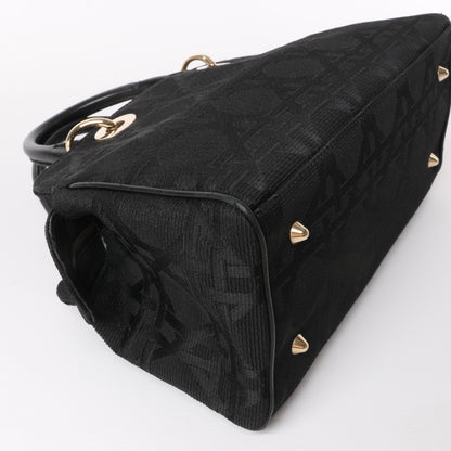 Christian Dior Macros Cannage Coating Canvas Handbag in Black