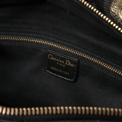 Christian Dior Macros Cannage Coating Canvas Handbag in Black