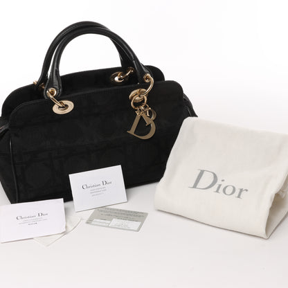 Christian Dior Macros Cannage Coating Canvas Handbag in Black