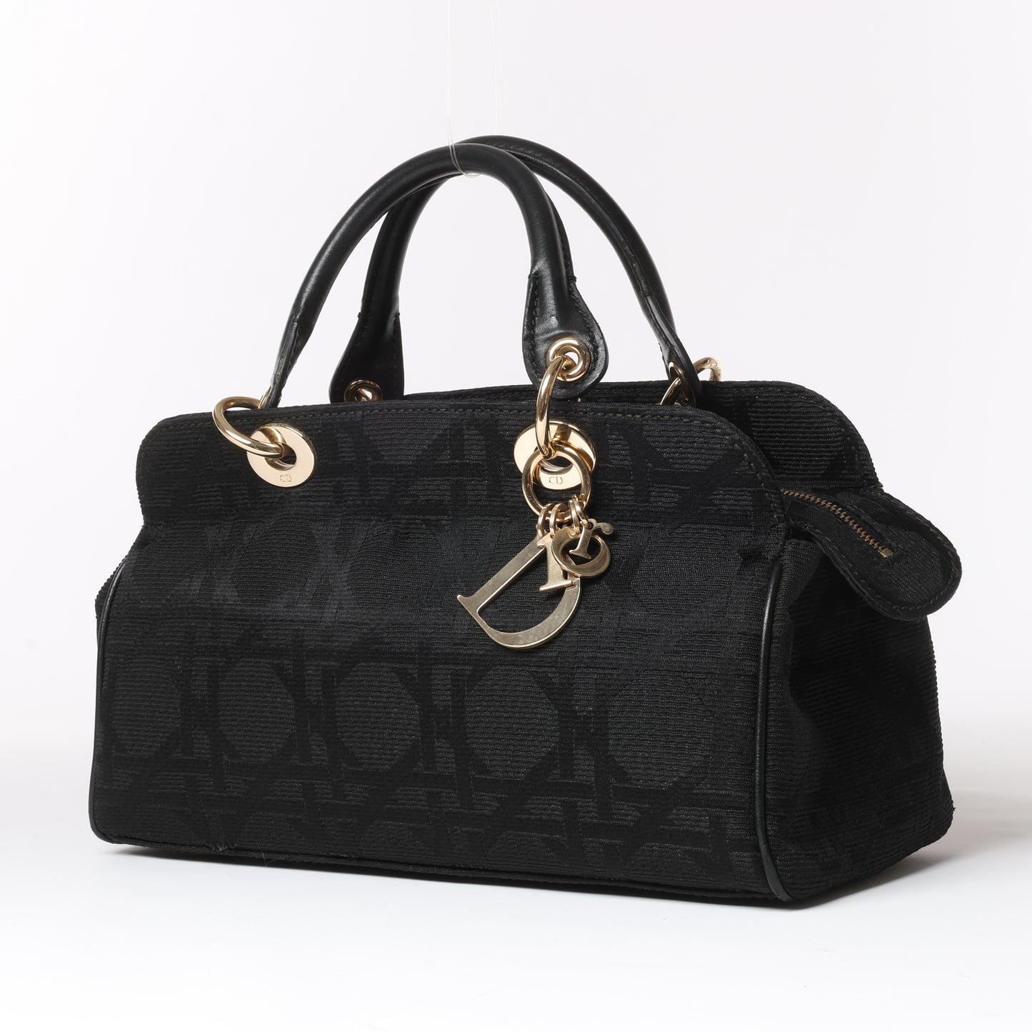 Christian Dior Macros Cannage Coating Canvas Handbag in Black
