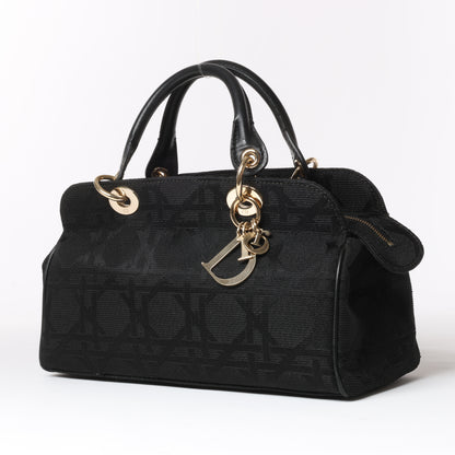 Christian Dior Macros Cannage Coating Canvas Handbag in Black