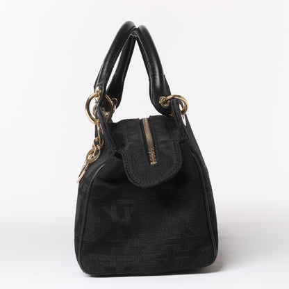 Christian Dior Macros Cannage Coating Canvas Handbag in Black