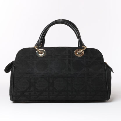 Christian Dior Macros Cannage Coating Canvas Handbag in Black