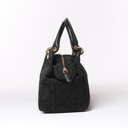 Christian Dior Macros Cannage Coating Canvas Handbag in Black