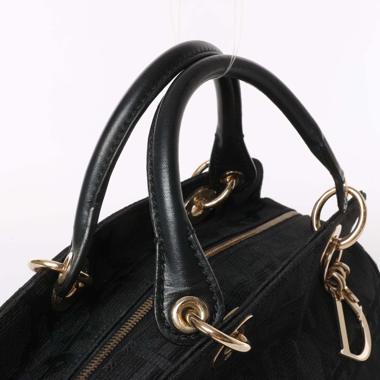 Christian Dior Macros Cannage Coating Canvas Handbag in Black