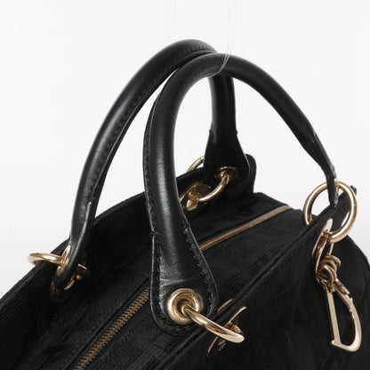 Christian Dior Macros Cannage Coating Canvas Handbag in Black