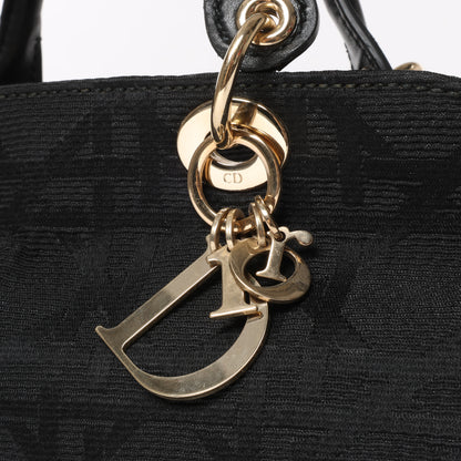 Christian Dior Macros Cannage Coating Canvas Handbag in Black