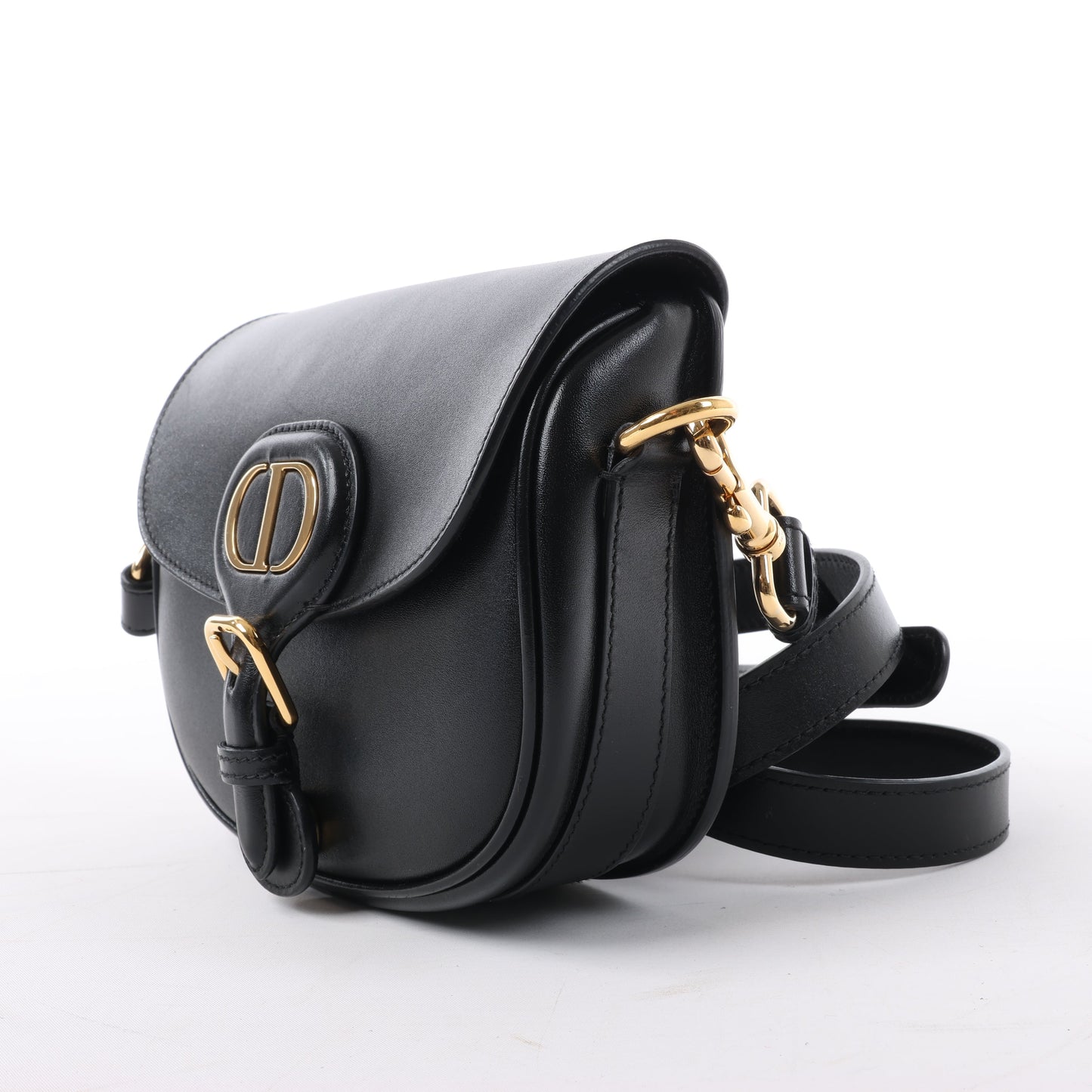 Petit sac bandoulière à rabat en cuir de veau Christian Dior Bobby noir