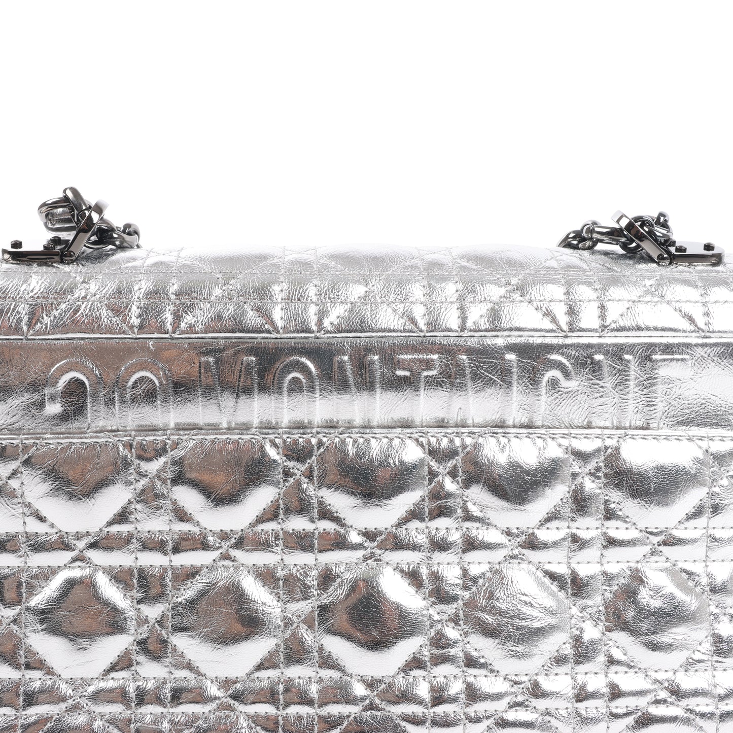 Christian Dior Caro Schultertasche aus Leder mit Kettenriemen in Metallic-Silber