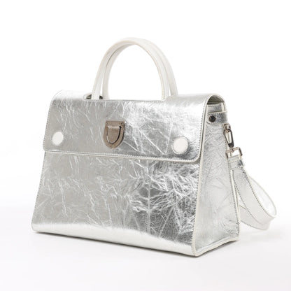 Christian Dior Diorever Medium Leather 2Way Handbag in Silver