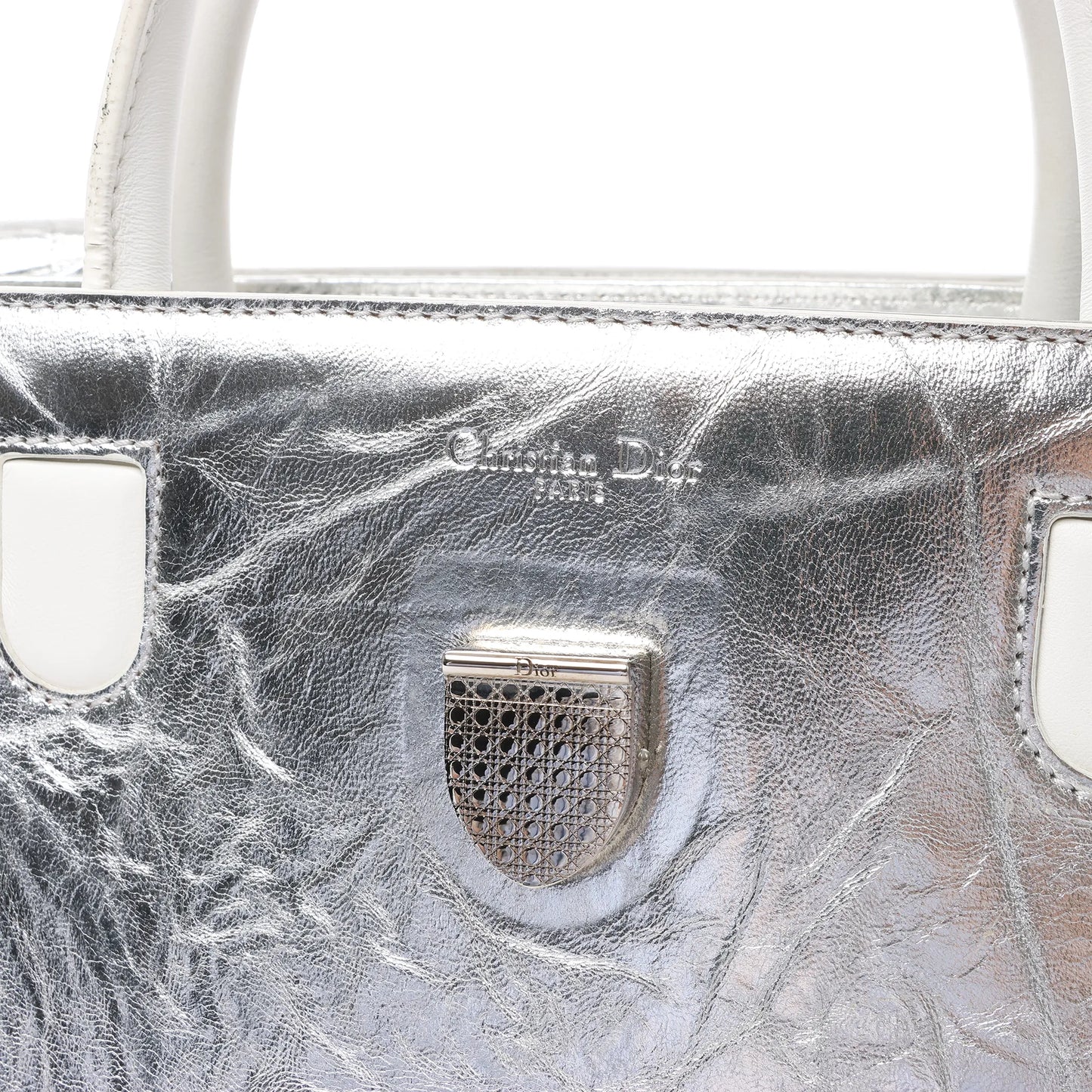 Christian Dior Diorever Medium Leather 2Way Handbag in Silver