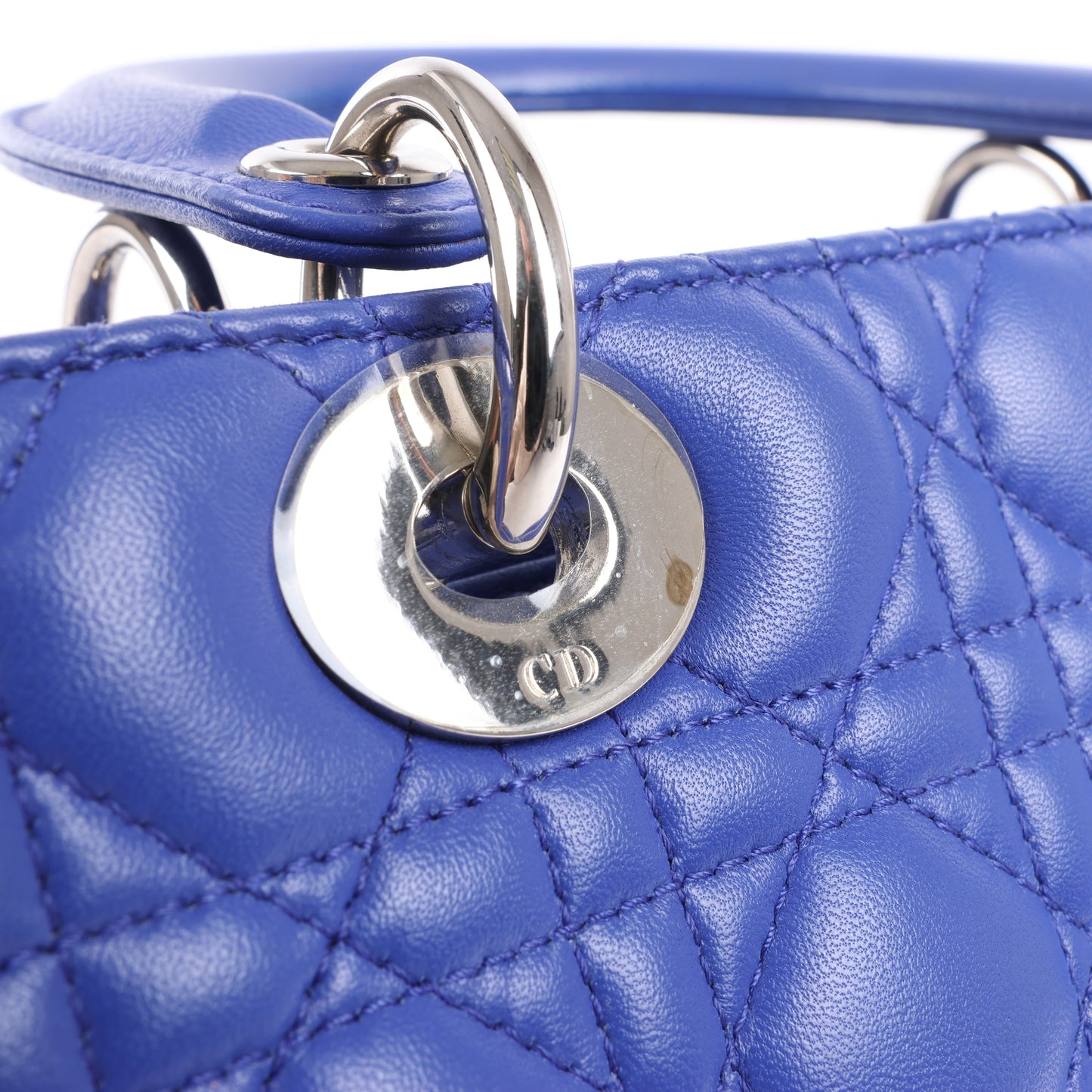Christian Dior – Große Handtasche „Lady Dior“ aus blauem Leder „Cannage“