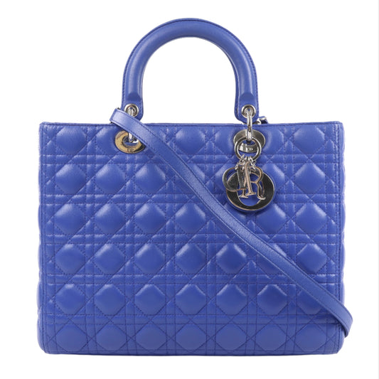 Christian Dior – Große Handtasche „Lady Dior“ aus blauem Leder „Cannage“