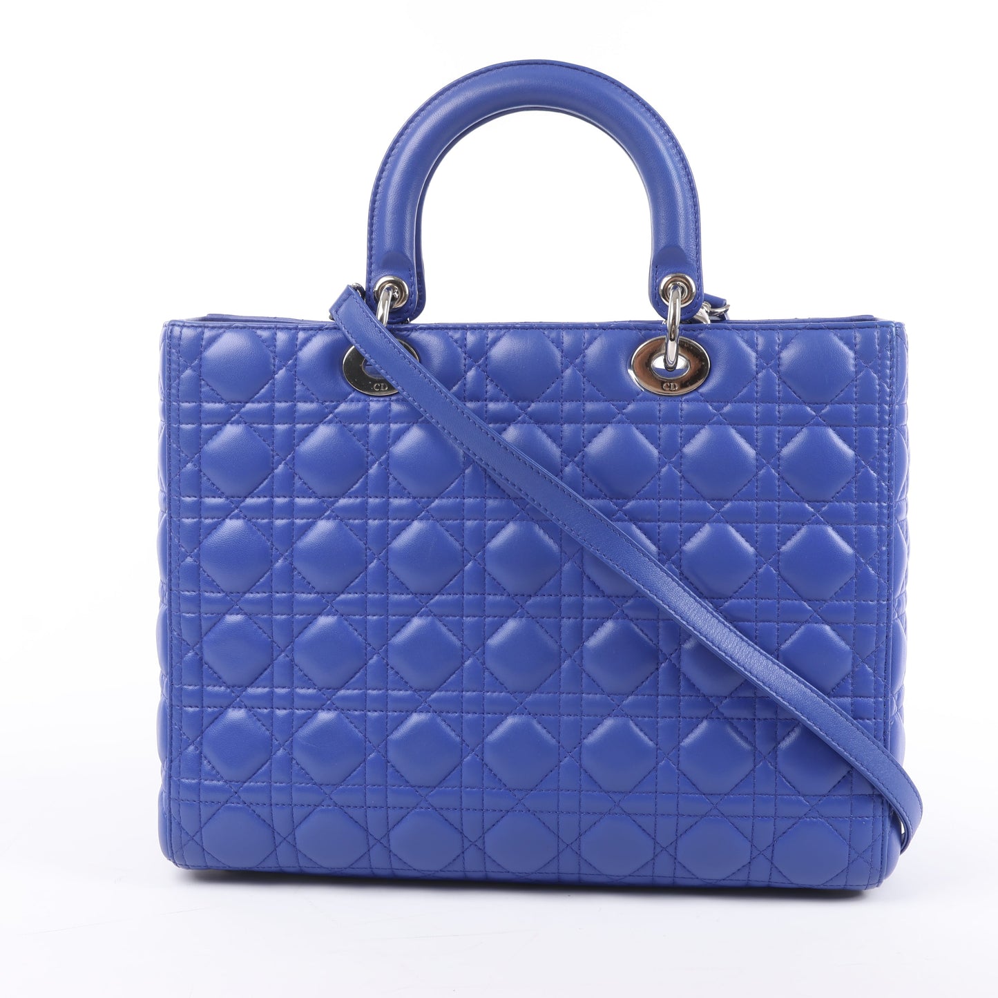 Christian Dior – Große Handtasche „Lady Dior“ aus blauem Leder „Cannage“
