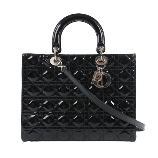 Christian Dior – Große Cannage-Handtasche aus Lackleder in Schwarz