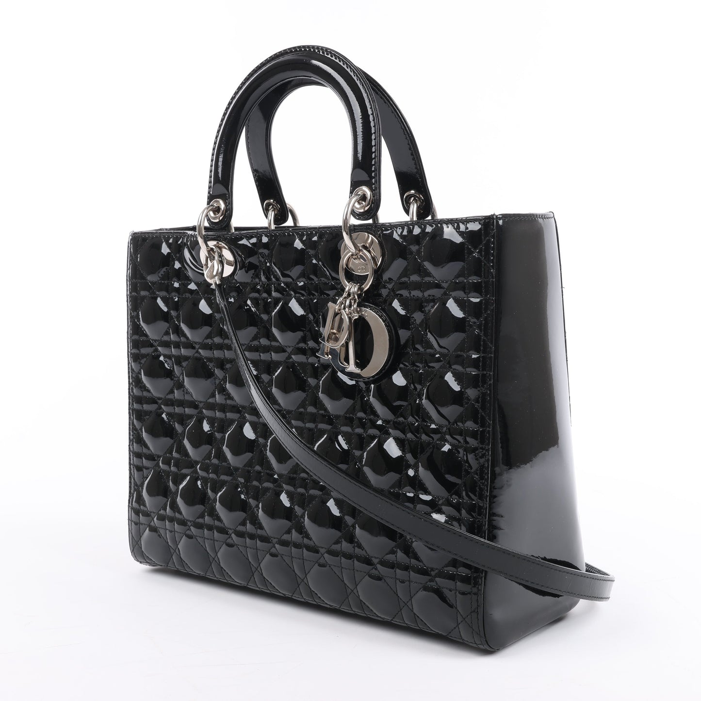 Christian Dior – Große Cannage-Handtasche aus Lackleder in Schwarz