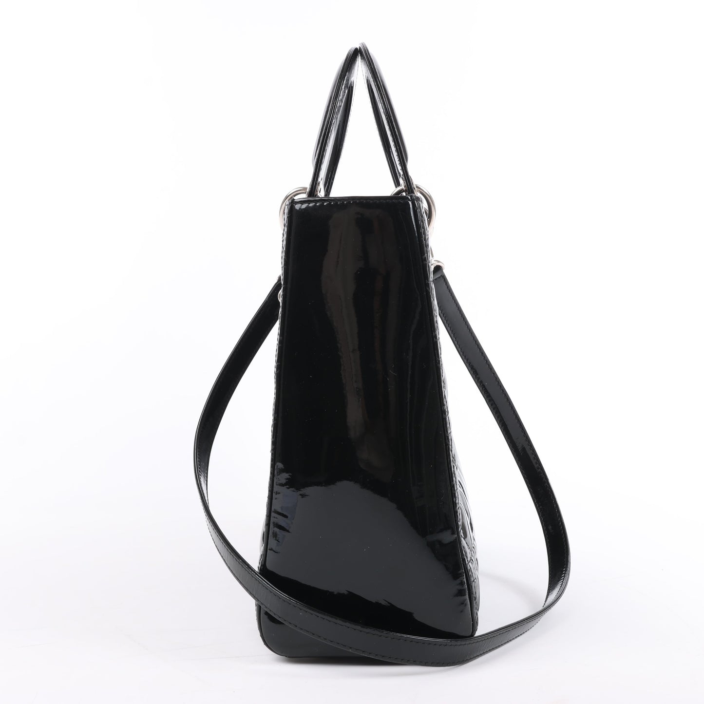 Christian Dior – Große Cannage-Handtasche aus Lackleder in Schwarz