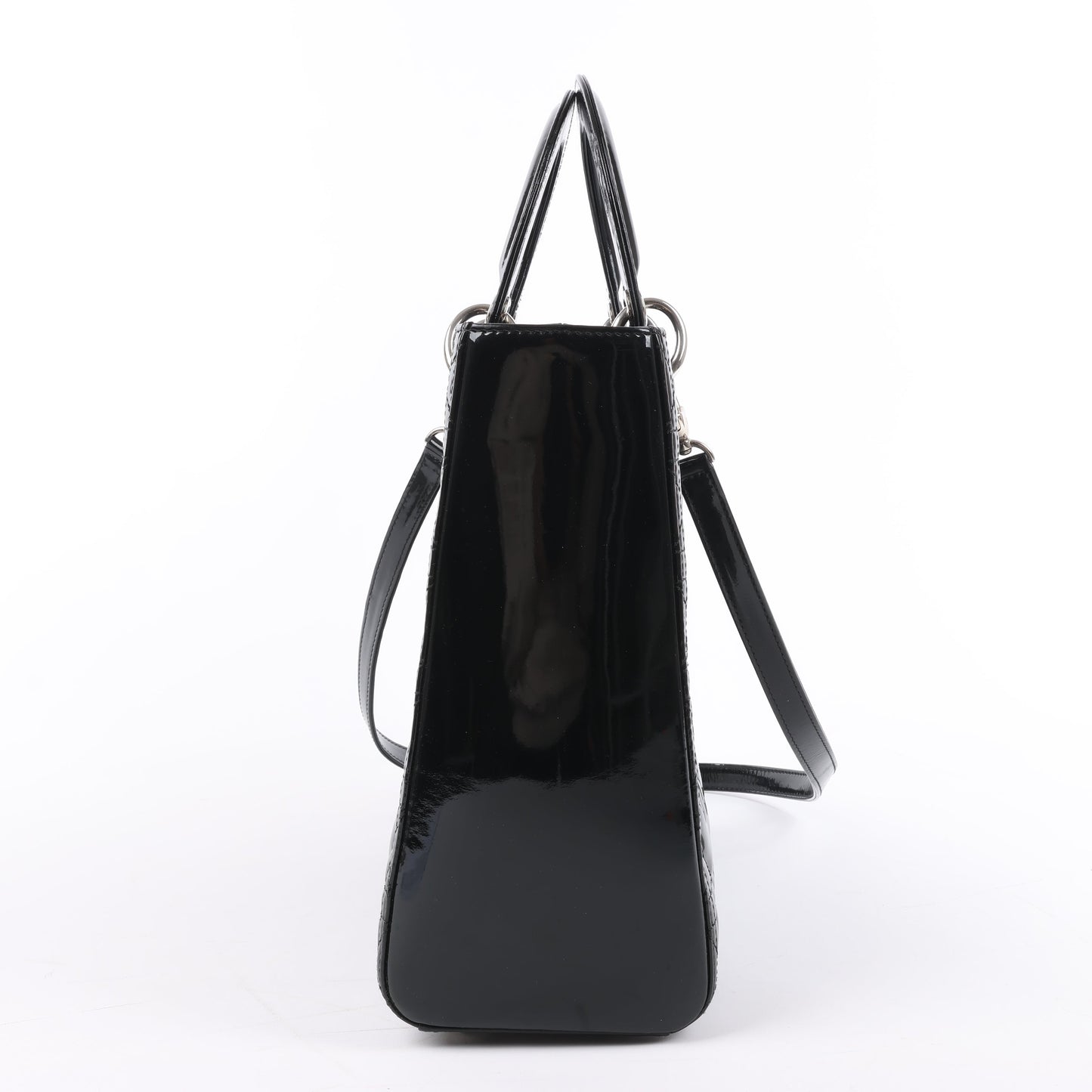 Christian Dior – Große Cannage-Handtasche aus Lackleder in Schwarz