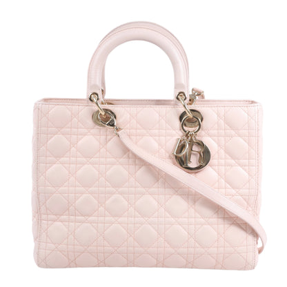 Christian Dior Lady Dior Cannage Große 2-Wege-Handtasche aus Leder in Hellrosa
