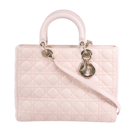 Christian Dior Lady Dior Cannage Große 2-Wege-Handtasche aus Leder in Hellrosa