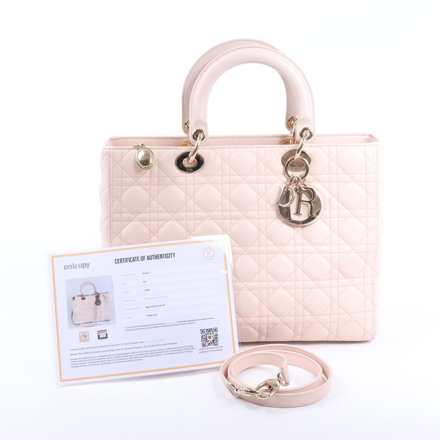 Christian Dior Lady Dior Cannage Große 2-Wege-Handtasche aus Leder in Hellrosa