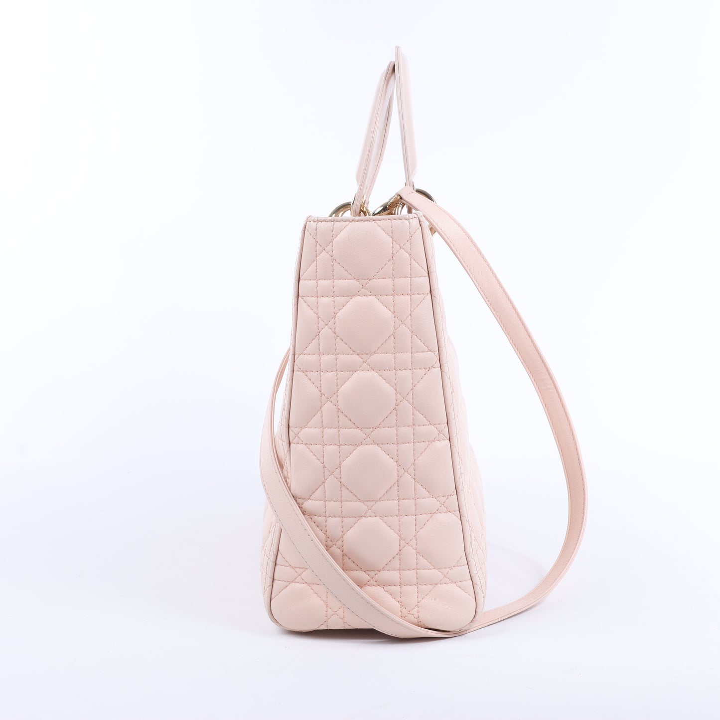 Christian Dior Lady Dior Cannage Große 2-Wege-Handtasche aus Leder in Hellrosa