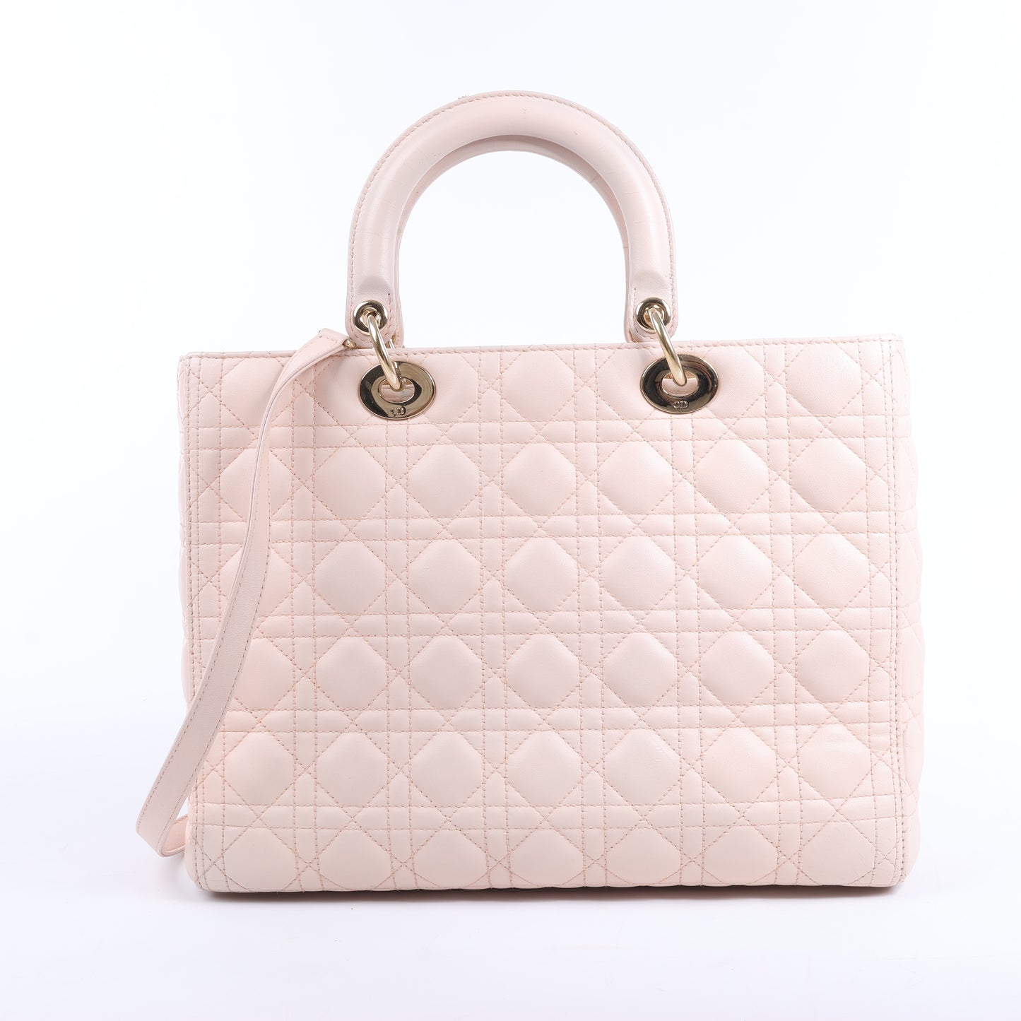 Christian Dior Lady Dior Cannage Große 2-Wege-Handtasche aus Leder in Hellrosa