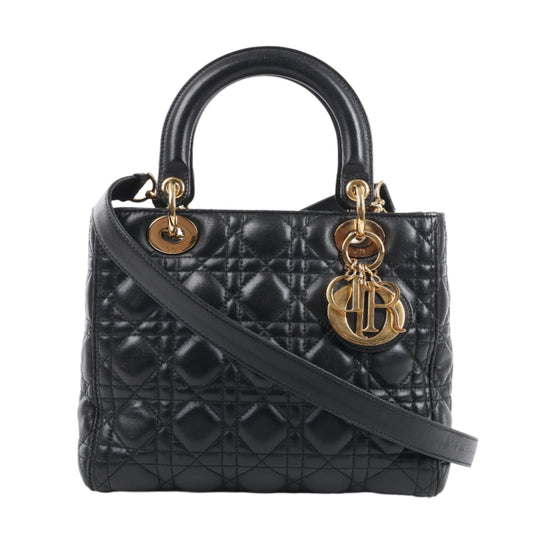 Christian Dior Lady Dior Cannage Leder Mittlere 2Way Handtasche in Schwarz