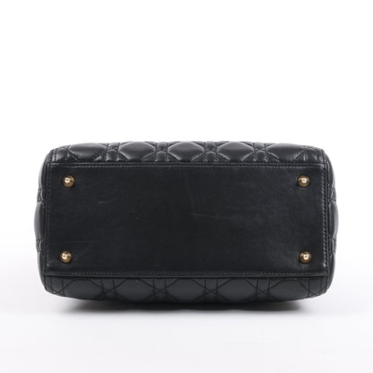 Christian Dior Lady Dior Cannage Leder Mittlere 2Way Handtasche in Schwarz