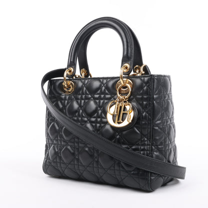 Christian Dior Lady Dior Cannage Leder Mittlere 2Way Handtasche in Schwarz