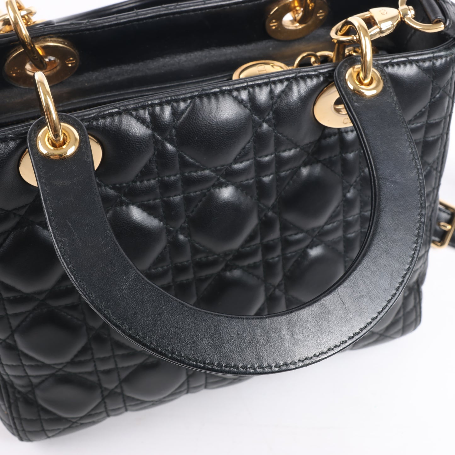 Christian Dior Lady Dior Cannage Leder Mittlere 2Way Handtasche in Schwarz