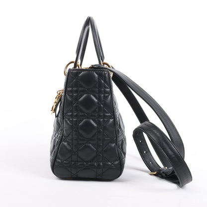 Christian Dior Lady Dior Cannage Leder Mittlere 2Way Handtasche in Schwarz