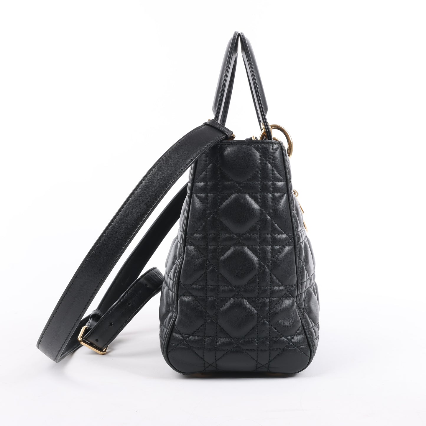 Christian Dior Lady Dior Cannage Leder Mittlere 2Way Handtasche in Schwarz