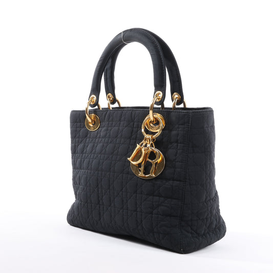 Christian Dior Lady Dior Cannage Nylon Handbag in Black