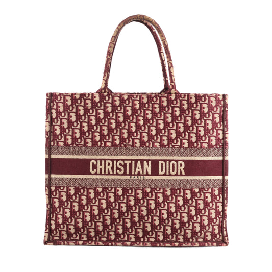 Christian Dior Book Tote Große, schräge Canvas-Umhängetasche in Burgunderrot