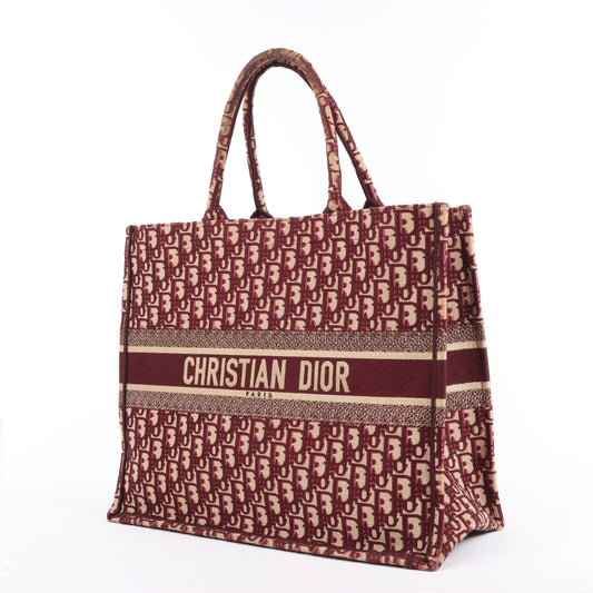 Christian Dior Book Tote Große, schräge Canvas-Umhängetasche in Burgunderrot