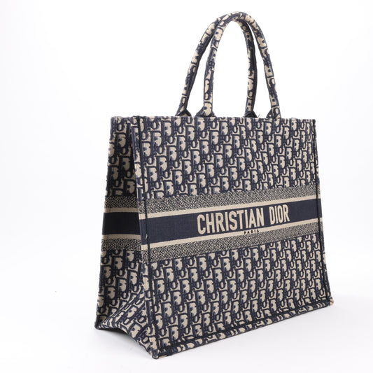 Christian Dior Oblique Book Tote Large Canvas Tote Bag in Navy Blue