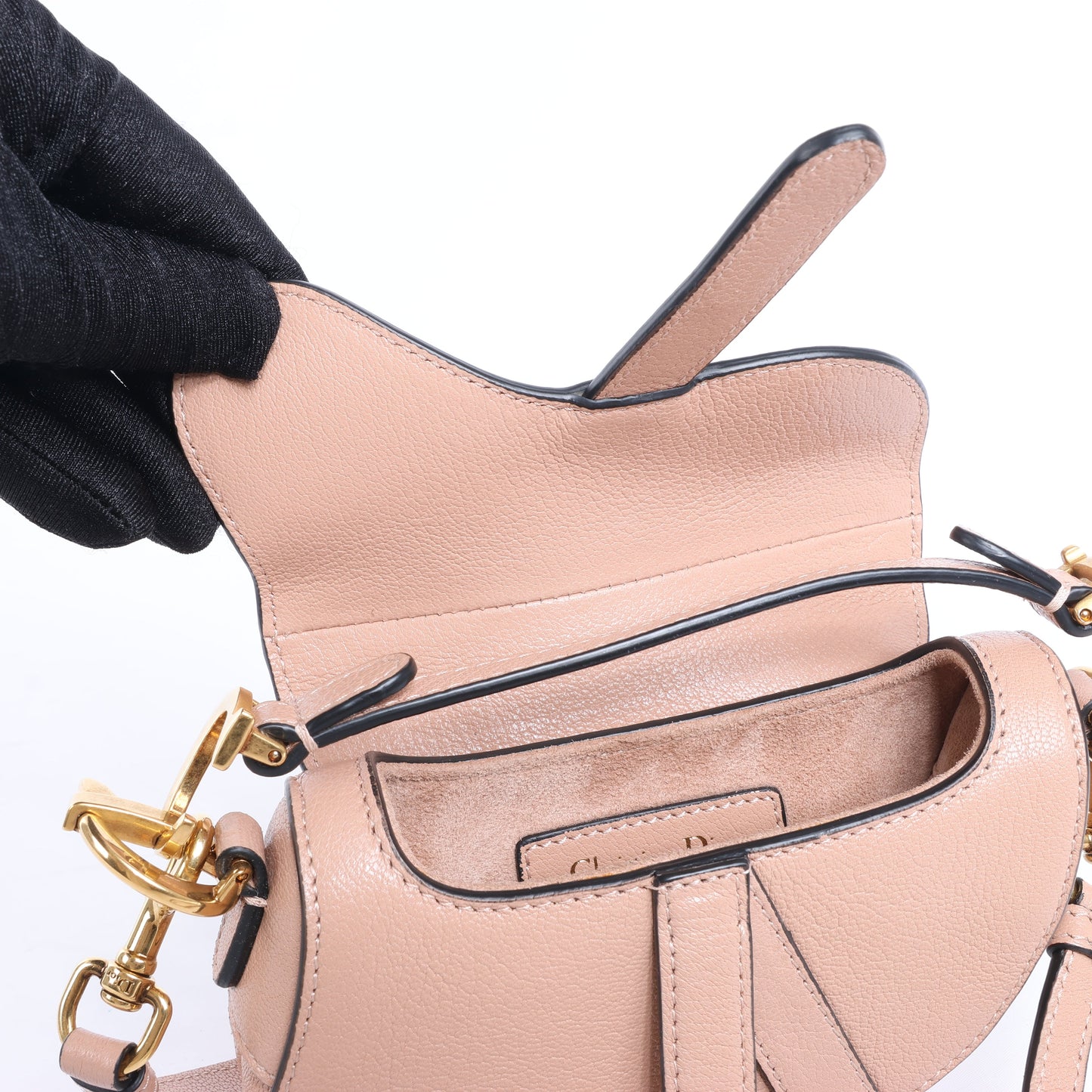 Christian Dior – Saddle Micro Bag – 2-Wege-Handtasche aus Leder in Blush