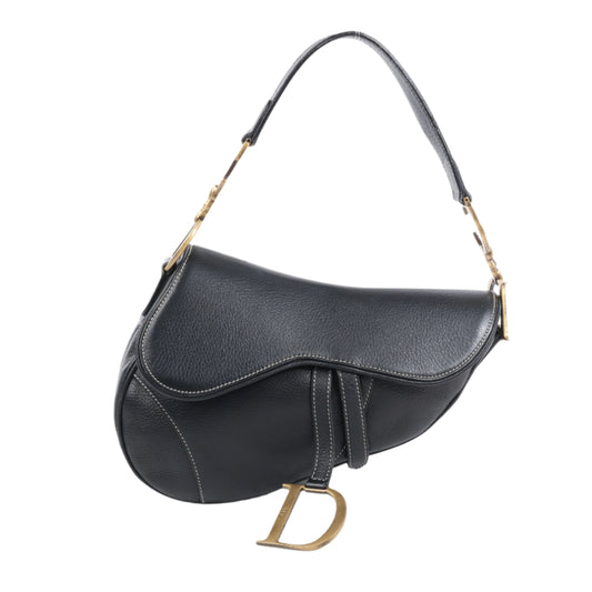 Christian Dior Saddle Classic Bag Leder 2Way Handtasche in Schwarz