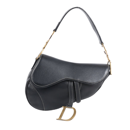 Christian Dior Saddle Classic Bag Leder 2Way Handtasche in Schwarz
