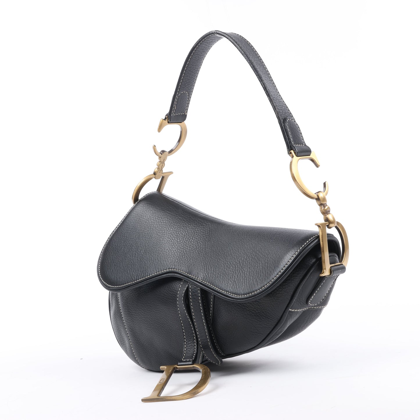 Christian Dior Saddle Classic Bag Leder 2Way Handtasche in Schwarz