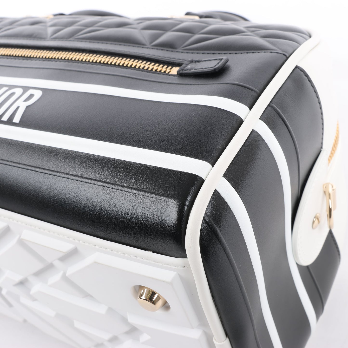 Christian Dior Große Dior Vibe Bowlingtasche mit Reißverschluss in Schwarz x Weiß