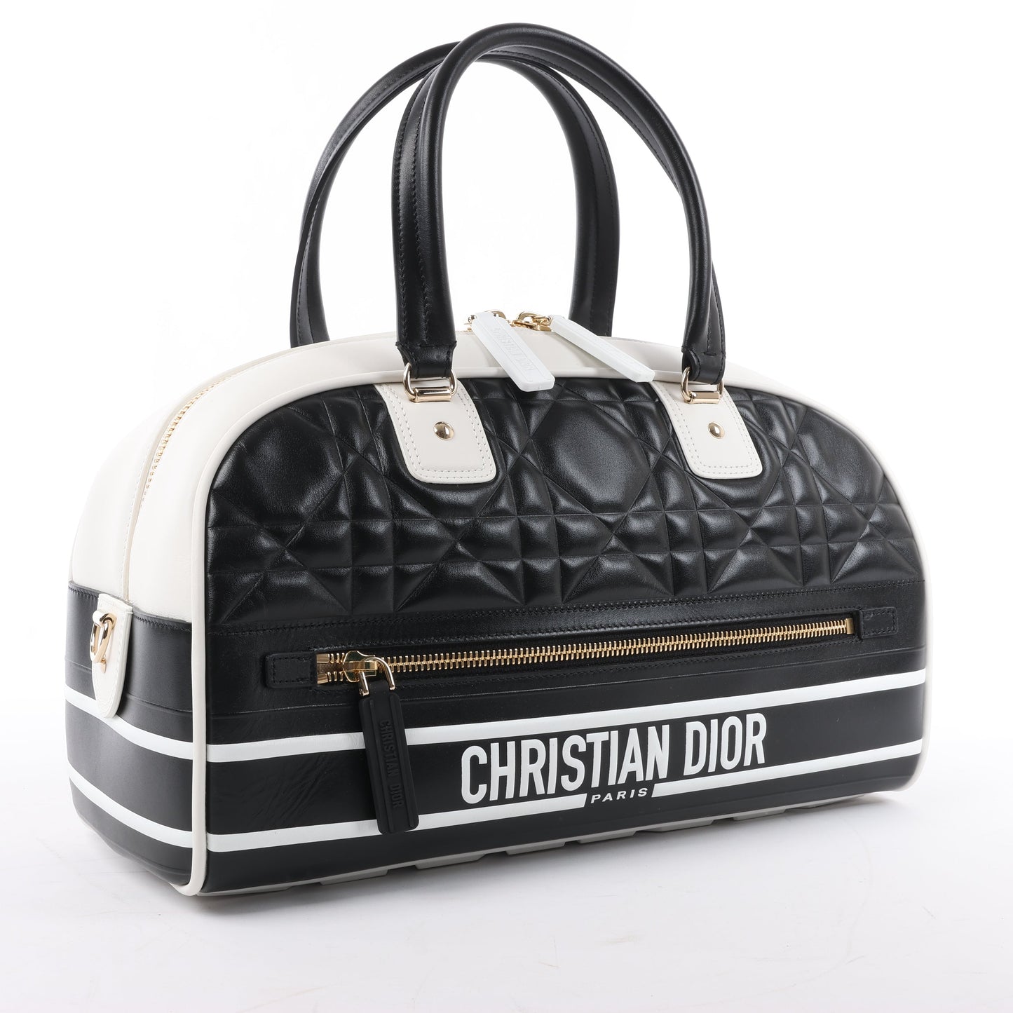 Christian Dior Große Dior Vibe Bowlingtasche mit Reißverschluss in Schwarz x Weiß